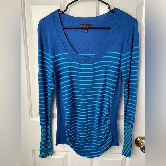 Takeout striped Blue Turquoise scoop neck sweater size large - Picture 1 of 5